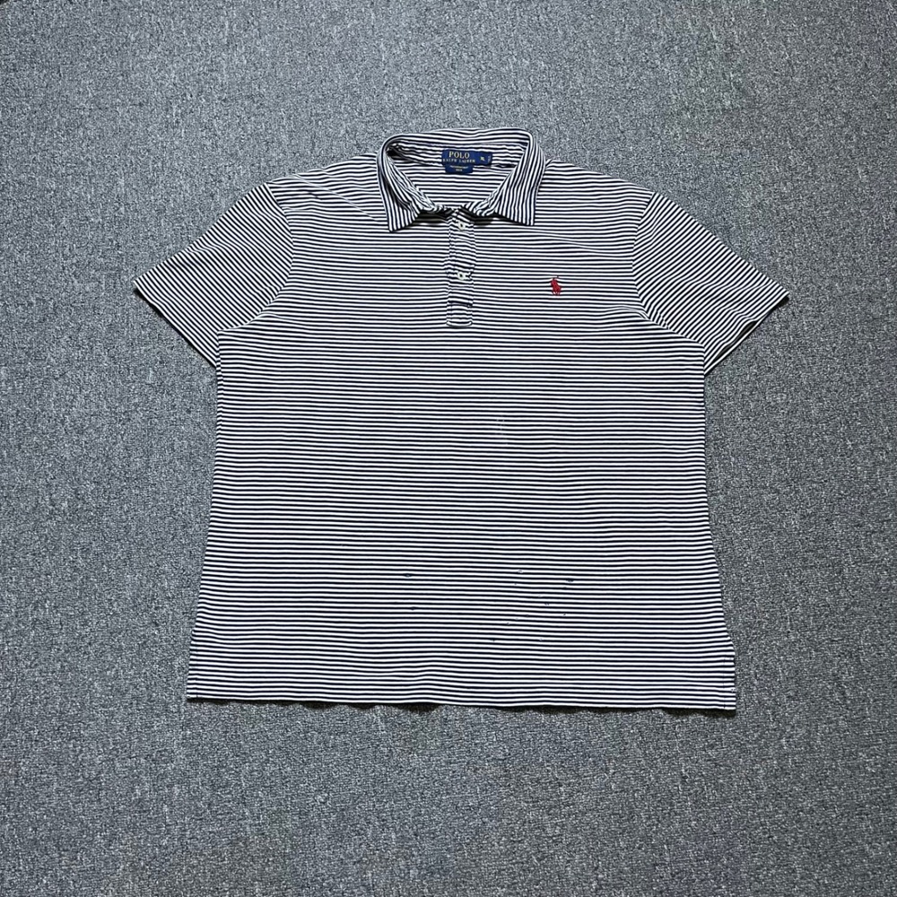 Polo Ralph Lauren Polo Shirt XL Blue White Striped Featherweight Mesh Preppy